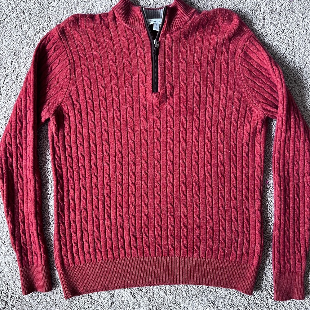 Peter Millar Large Crown Fleece Cable Knit Sweater Wool Cashmere Yak Blend